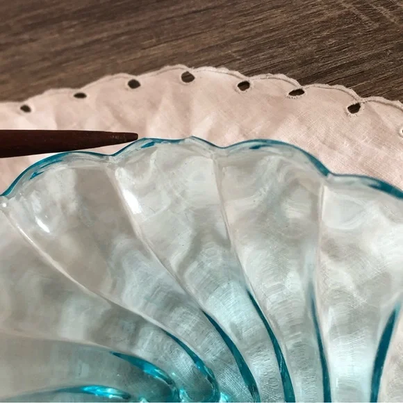 Vtg Hazel Atlas Colonial Swirl Capri Blue Serving Set - Picture 15 of 15